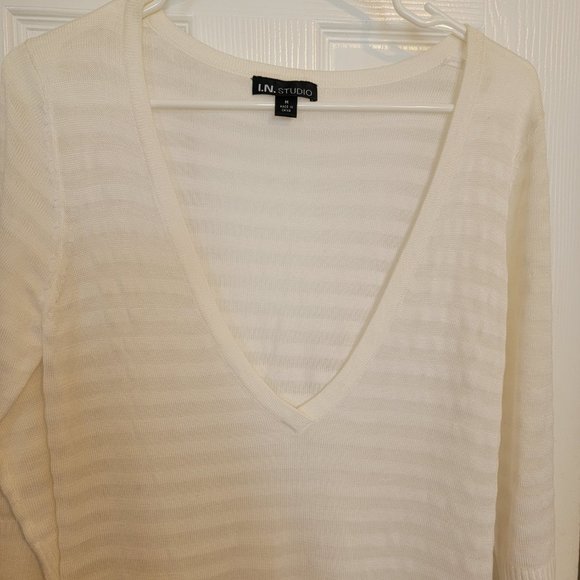 I.N. STUDIO V Neck Pullover sweater, M, Ivory - Picture 2 of 6